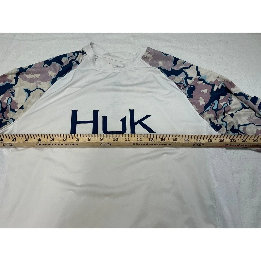 Huk‎ Performance Fishing Long Sleeve Rash Guard Shirt Men's Size M White Camo